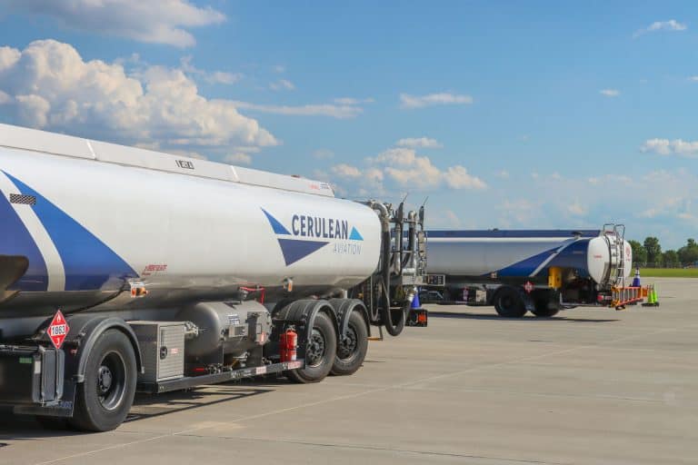 Cerulean Aviation fuel trucks parked on the GSP Airport Ramp